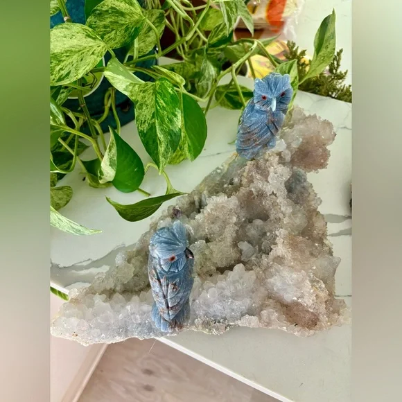 Owl carvings on Amethyst flower - Picture 8 of 8